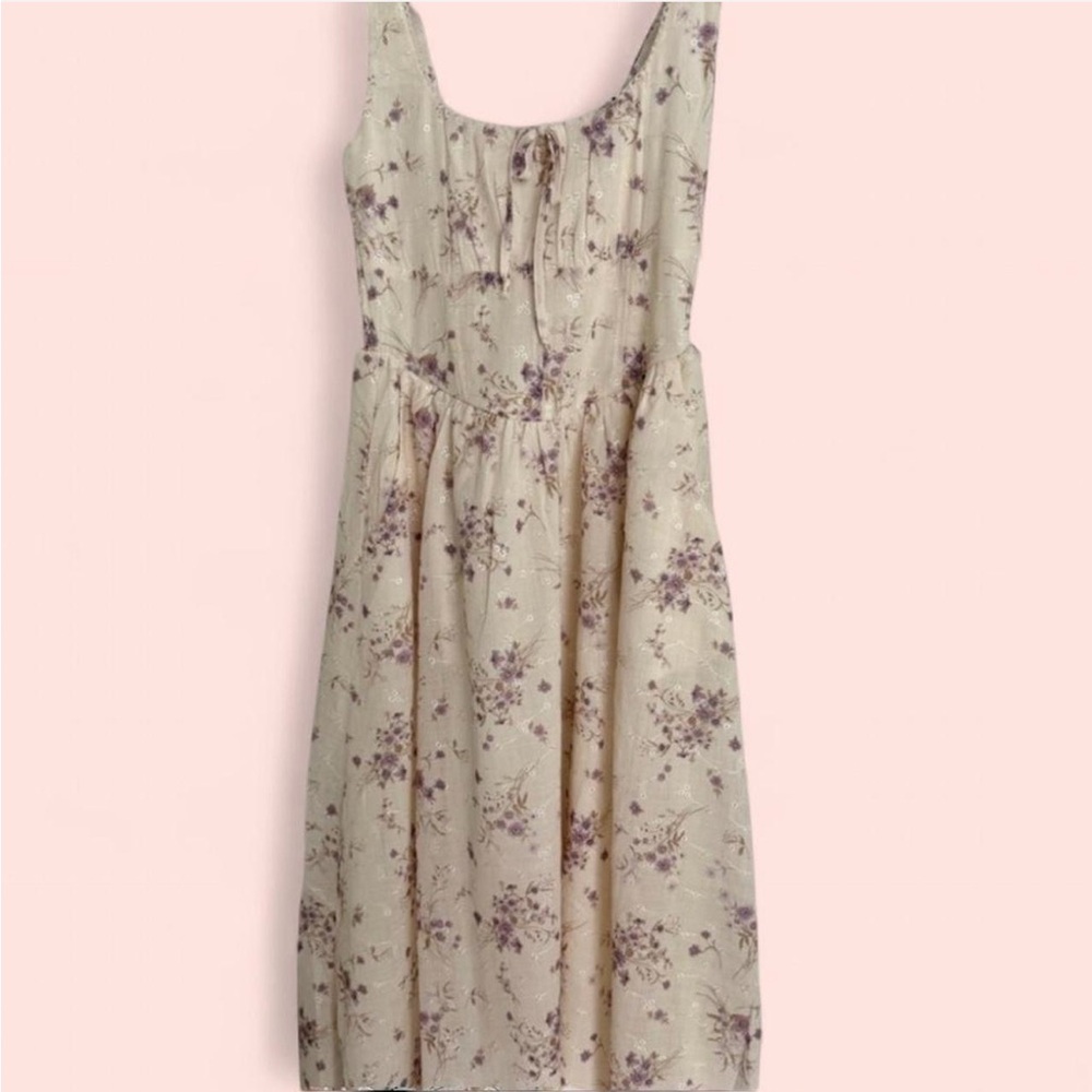 Jessica Simpson Cream Midi Dress with Lavender Floral Pattern
